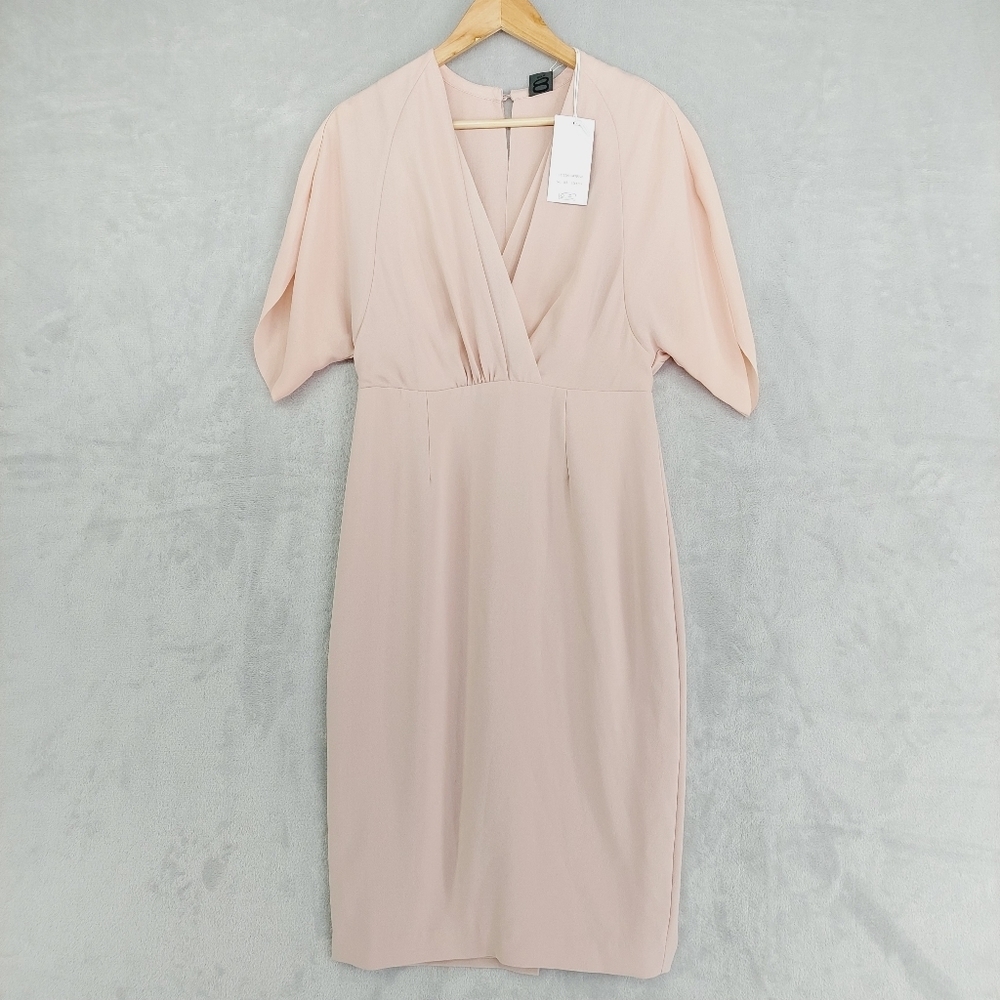 New Yoox Blush Short Sleeve Wrap Bodycon Dress P5468